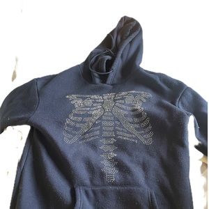 RHINESTONE SKELETON HOODIE IN DARK BLUE!